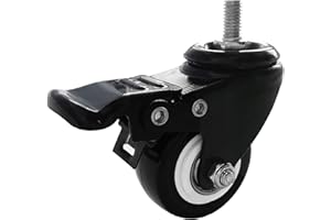 VWINDESK 2 inch M8(0.315'' Φ) 15mm Threaded Locking Caster Wheels, Set of 4, Swivel, Polyurethane PU Swivel Ball Casters with 360 Degree Top Plate 220lb Total Capacity, Brake, Used for Standing Desk