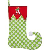 TWSANTAMAS Personalized Elf Christmas Stocking 18 Inch - Embroidered Initial Monogram & Bells, Holiday Stockings for Fireplace Mantel, Family Christmas Decoration Gift-Letter A