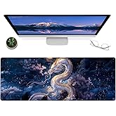 ainori Cool White Dragon Gaming Mouse Pad,12x31.5in Non-Slip Rubber Cherry Blossom Desk Mat,Large Extended Mystical Moon Mousepad for Office Home Laptop,Mice Pads Gifts,Game Lover Deskmat Decor