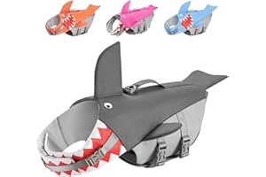 BOTEWO Dog Life Jacket Swimming Vest: Shark Dog Life Vest for X-Large Dogs, Adjustable Ripstop Pet Life Preserver for Swimming Boating - with Reflective Stripes & Rescue Handle (Grey)