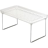 madesmart Medium Stacking Shelf, Organizer for Spices, Make-Up, Bottles &amp; Jars, Collapsible Legs for Cabinet or Counter Storage, Clear