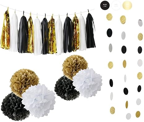 Mosy Tech Back Gold Party Decoration Black White Glitter Gold