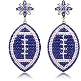 Beaded Football Earrings for Women Rhinestone Beads Game Day Earrings Sports Team Dangle Earrings Football Mom Accessories Jewelry Gifts
