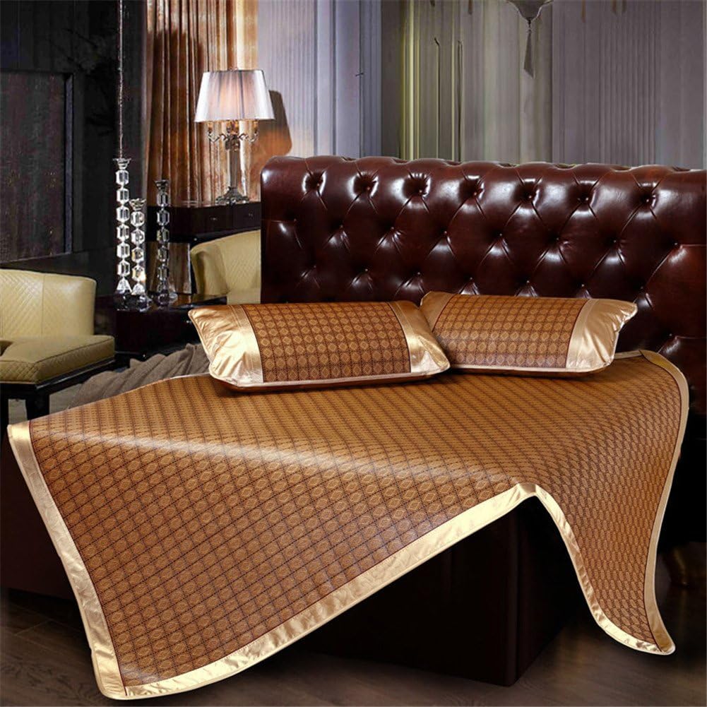 Simonshop Nature Bamboo Mattress Mat 3pcs Bedding Set Non-Slip Cooling Pad Pillowcase Sets (1.8x2m, Style A)