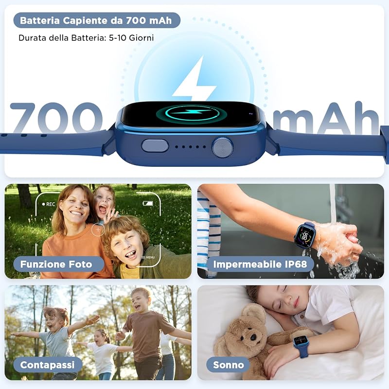 Smartwatch Bambini con GPS, Videochiamate, SOS, Regalo, Blu