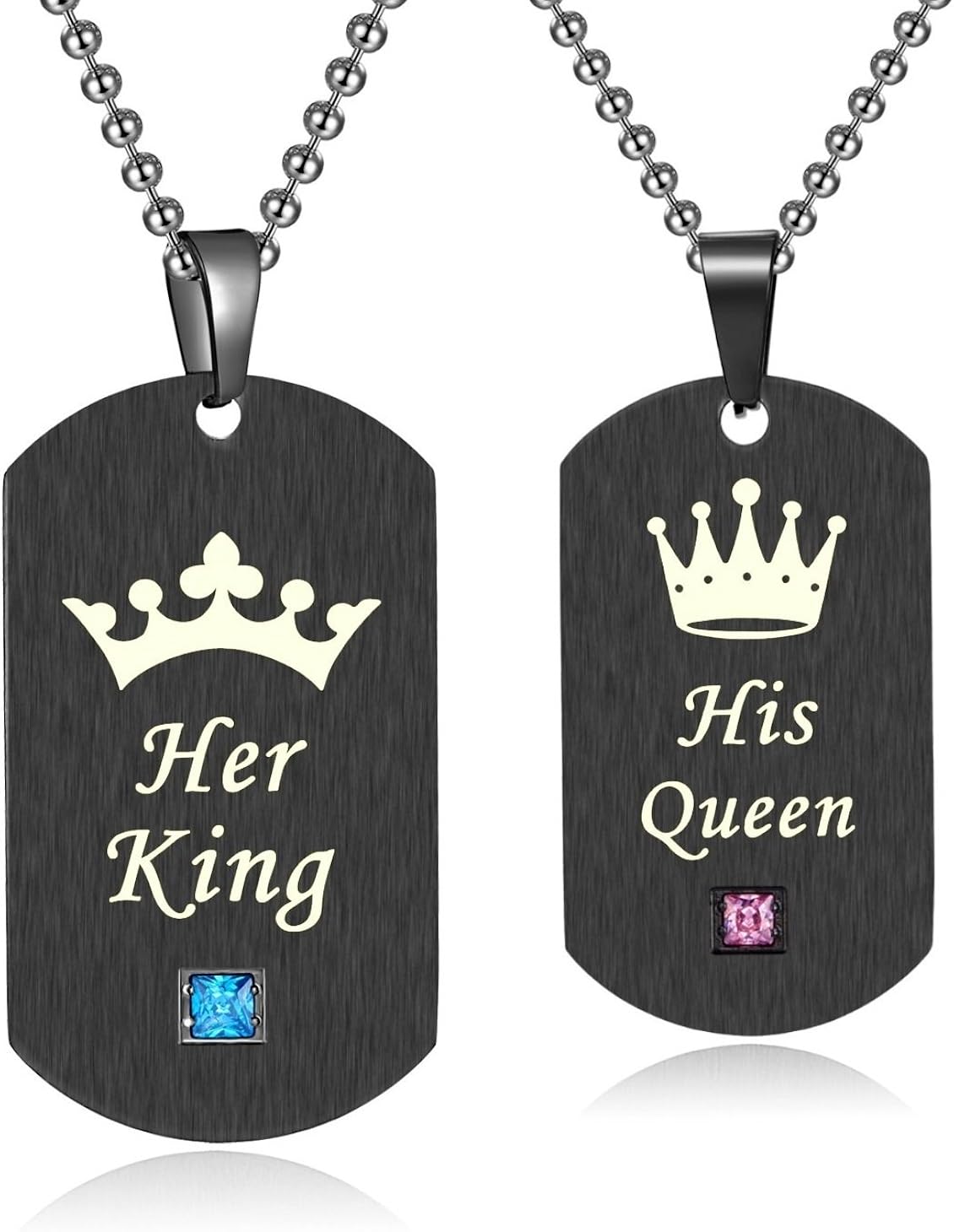 Sunnyhouse Jewelry His Hers Matching Set Titanium Stainless Steel His Queen Her King Couple Pendant Necklace In A Gift Box A Pair Amazon Com