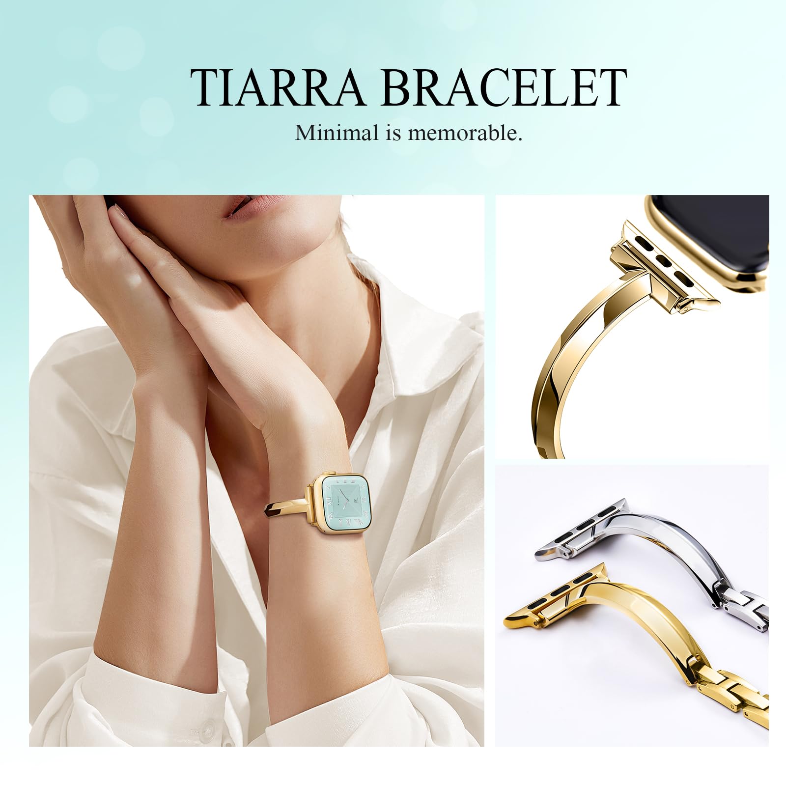 Missair Thin Band Compatible with Apple Watch 38mm 40mm 41mm 42mm 44mm 45mm 46mm 49mm for Women, Slim Bracelet Designer Dressy Stainless Steel Metal Strap for iWatch Series 11 10 9 8 7 6 5 4 SE Ultra