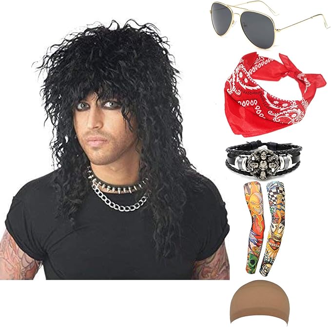 70s 80s 90s Men's Disco Halloween Rock Star Heavy Metal Wig