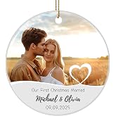 Personalized First Christmas Married Ornament 2026 with Photo,Name,Year | Wedding Gifts for Couples, Newlyweds, Bride, Her, Future Mr Mrs, Bridal Shower Gifts - Custom Wedding Christmas Ornament