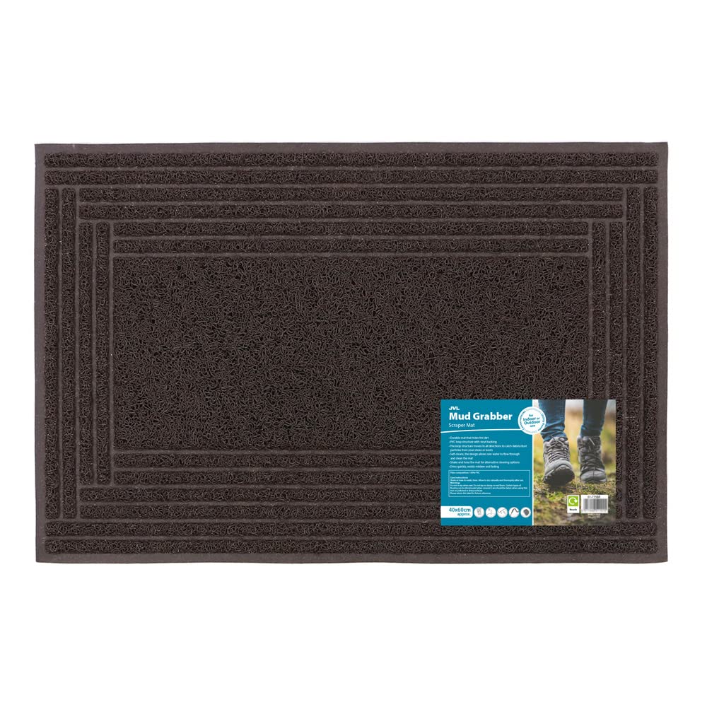 JVL Mud Grabber Spaghetti Scraper Doormat, 40x60cm, Brown Border