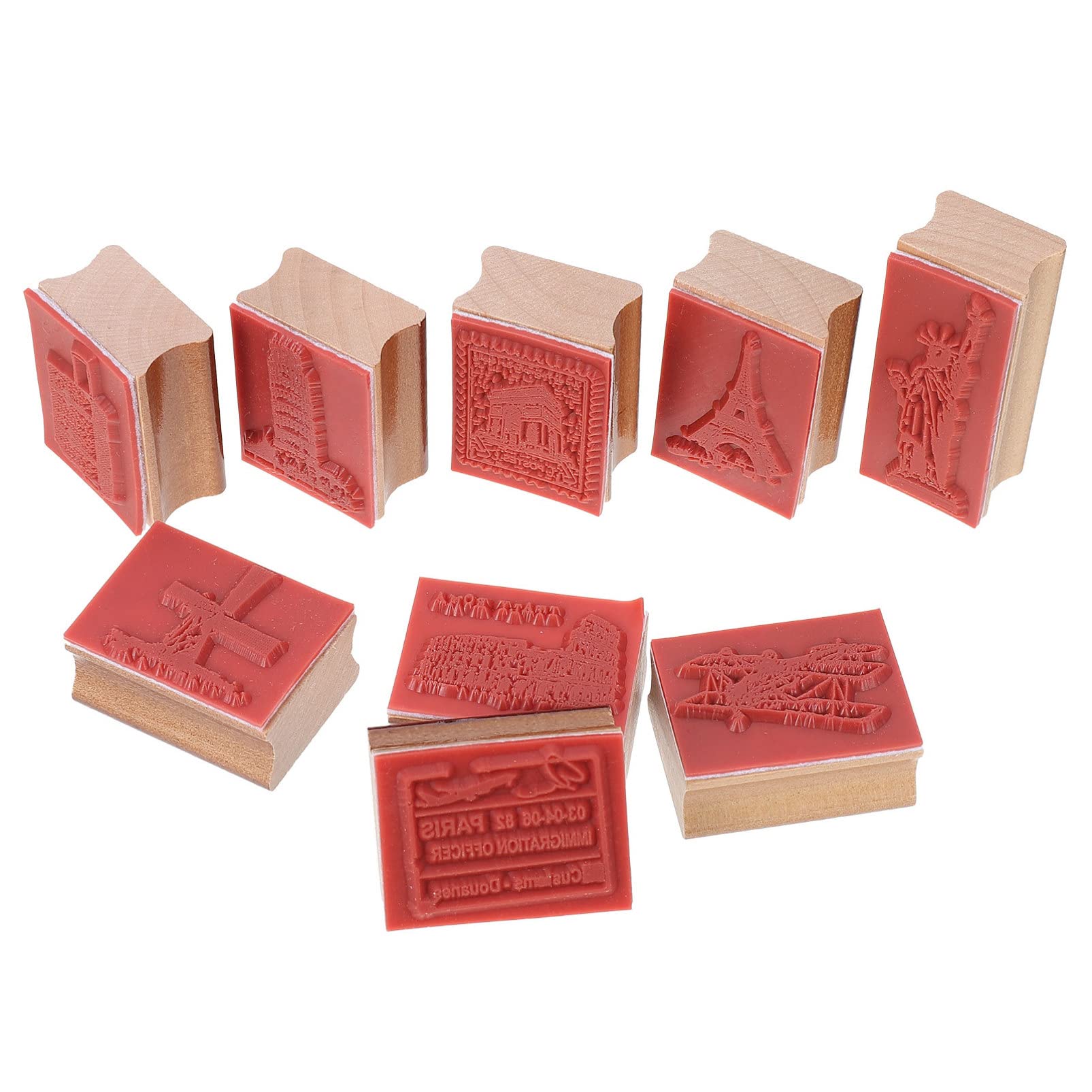Toyvian 9pcs Retro Wooden Seal Rubber Seal for Globle Travel Rubber Stamp Wooden Scrapbooking Stamps Photo Book Vintage Child Dairy Products