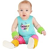 Infant Workout Halloween Costume | Baby 80s "Work IT Out Leotard Set with Leggings, Wristbands, & Leg Warmers