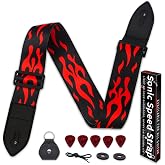 Qivorimith Guitar Strap,Acoustic Electric Guitar Straps With Leather Pick Box and 5 PCS Picks Guitar Accessories,Best Gifts for Kids, Guitarists(Red)