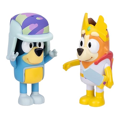 Bluey Figure 2-Pack - Fairytale Pack, 2.5 inch / 6.35 cm Figures of Chilli in Her Superhero Costume and Bandit Wearing His Hat, Recreate Favorite Moments from The Episode - Fairytale