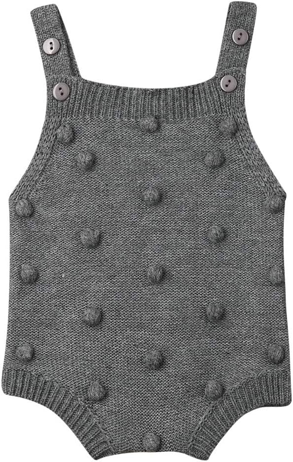 Liyamiee Newborn Baby Boy Girl Sleeveless Romper Knit Bodysuit Jumpsuit Pompom One Piece Overalls Spring Fall Outfits
