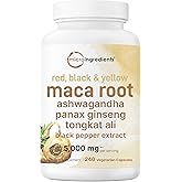 Maca Root Capsules for Women & Men 5,000mg | 240 Veggie Capsules with Ashwagandha, Red, Black, Yellow Maca Root, Panax Ginseng, Tongkat Ali & Black Pepper