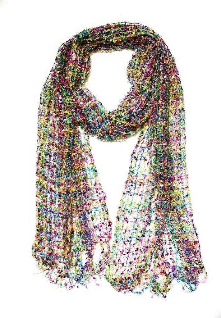 LIGHT AND DELICATE – CONFETTI NET WEAVE SCARF: Hand Loomed in India, a pretty scarf that can be worn for any occasion - 193cm x 33cm in size