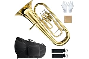 HAUKUIDT Euphonium Musical Instruments b Flat Bb Baritone Horn Standard Brass Orchestra Playing With Carrying Case,Mouthpiece,Cloth, Gloves