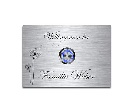 Edelstahl Klingel Klingelplatte Haustür mit Gravur freier Motivauswahl und LED Türklingel mit Namen 10x7 cm Klingelplatte