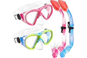 ACQCES Kids Snorkel Set Dry Top Snorkeling Gear for Kids Youth Boys Girls Junior Age 5-15,Tempered Glass Swimming Diving Mask and Snorkel Set 180 Degree Panoramic View