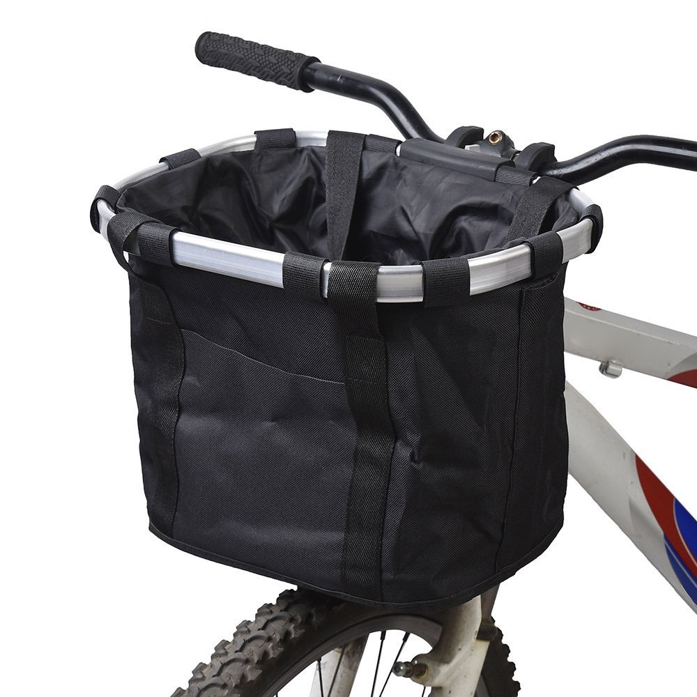 Redlution Bicycle Bike Detachable Cycle Front Canvas Basket Carrier Bag Pet Carrier Aluminum Alloy Frame Pet Carrier (black)