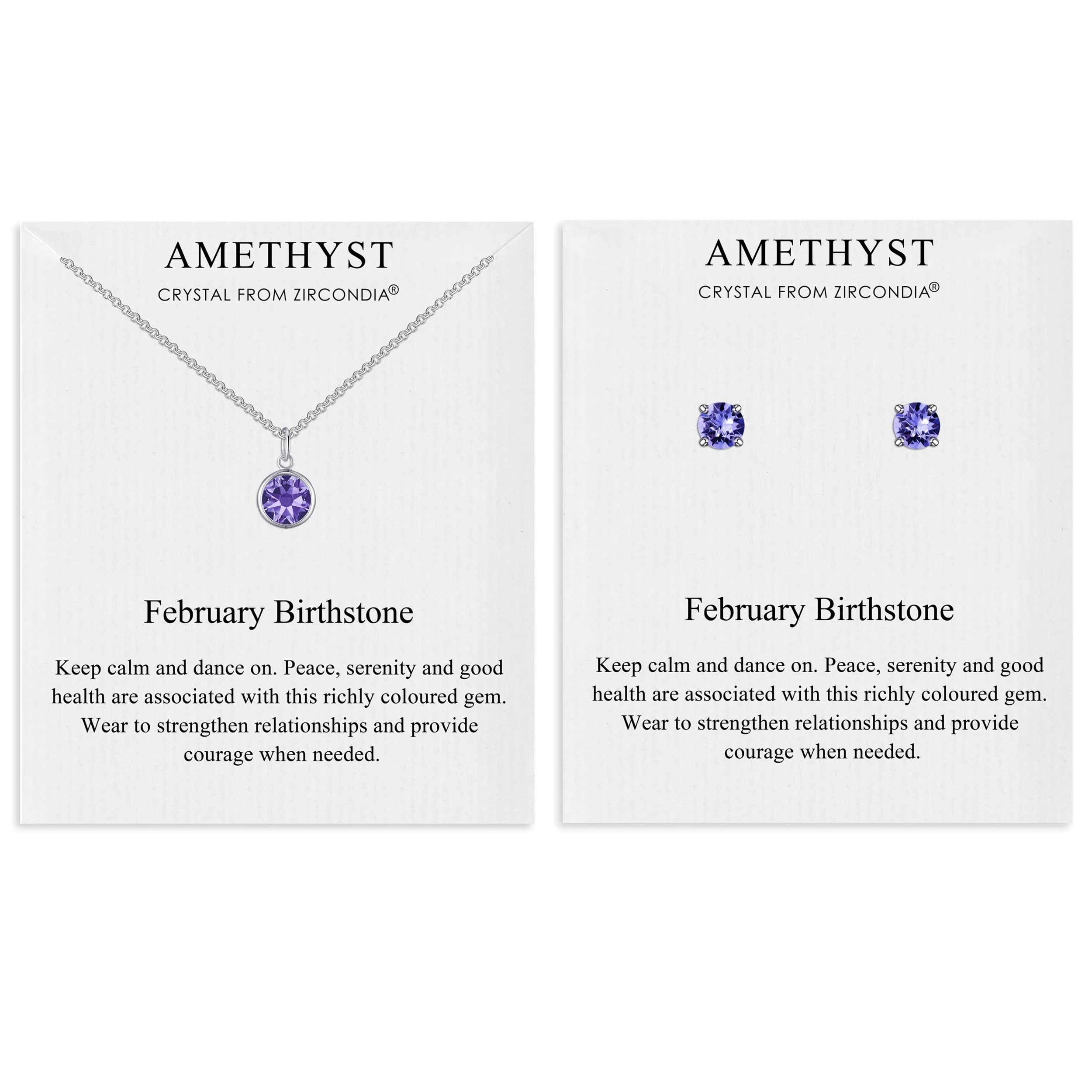 Philip Jones February (Amethyst) Birthstone Necklace & Earrings Set Created with Zircondia® Crystals