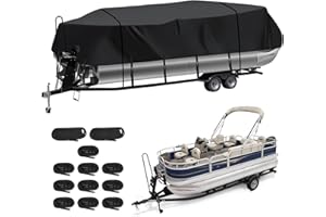 LANLELIN Heavy Duty Trailerable Pontoon Boat Cover,18'6''-20'1'' Marine Grade Waterproof Cover with Adjustable Windproof Tightening Strap & Anti-UV for SunTracker Party Barge/SPORTFISH/Fishin Barge