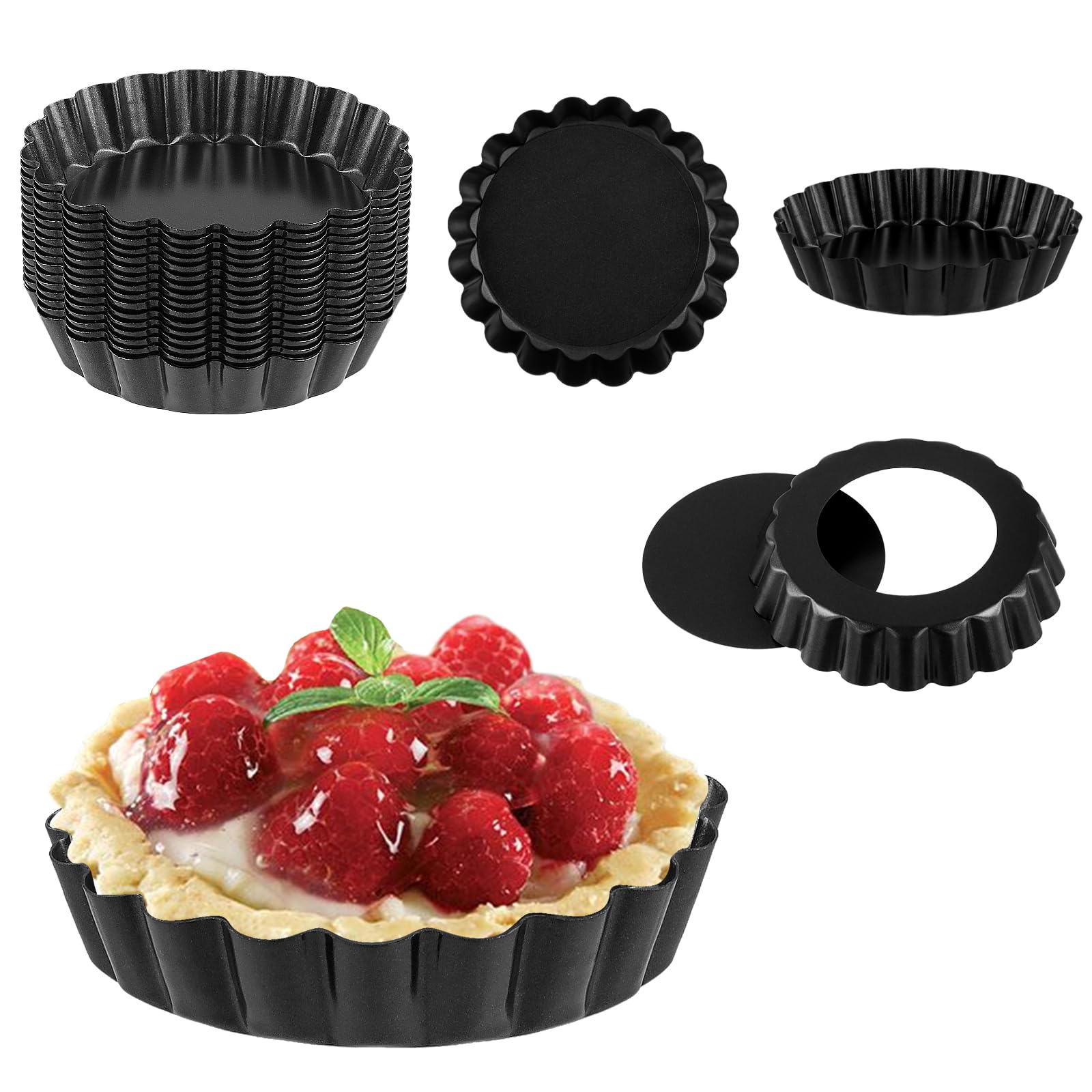 SOUJAP 20PCS 4 Inch Quiche Tins with Loose Base, 10cm Mini Individual Tart Flan Pan for Baking