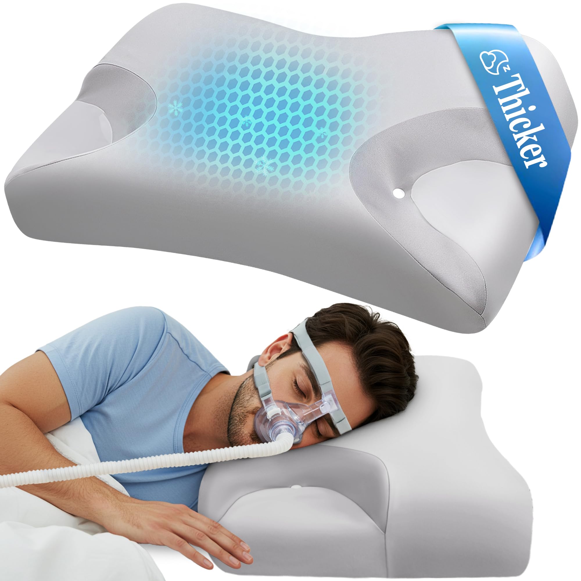 Photo 1 of CPAP Pillow for Side Sleeping Relief Neck Shoulder Pain: Neck Support Pillow Reduce Air Leak/Mask Pressure-Memory Foam Pillow with Cooling Pillowcase for Side Back Stomach Sleepers for a Better Sleep
