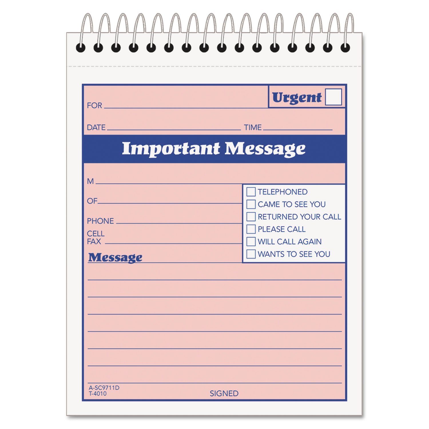 TOPS 2-Part Carbonless Phone Message Book, 4.25 x 6 Inches, Top Spiral Binding, 1 per Page, 50 Sheets, Pink and Canary, (4010)