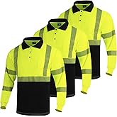 VENDACE 3 Pcs Hi Vis Safety Reflective Long Sleeve Polo Shirts for Men ANSI Class 3 High Visibility Construction Work Shirts