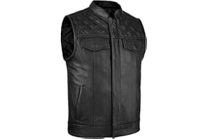 Leatherick SOA Style Motorcycle Vests for Men - Top Grain Cow Leather Diamond & Honeycomb Stitch Genuine Leather Biker Vest
