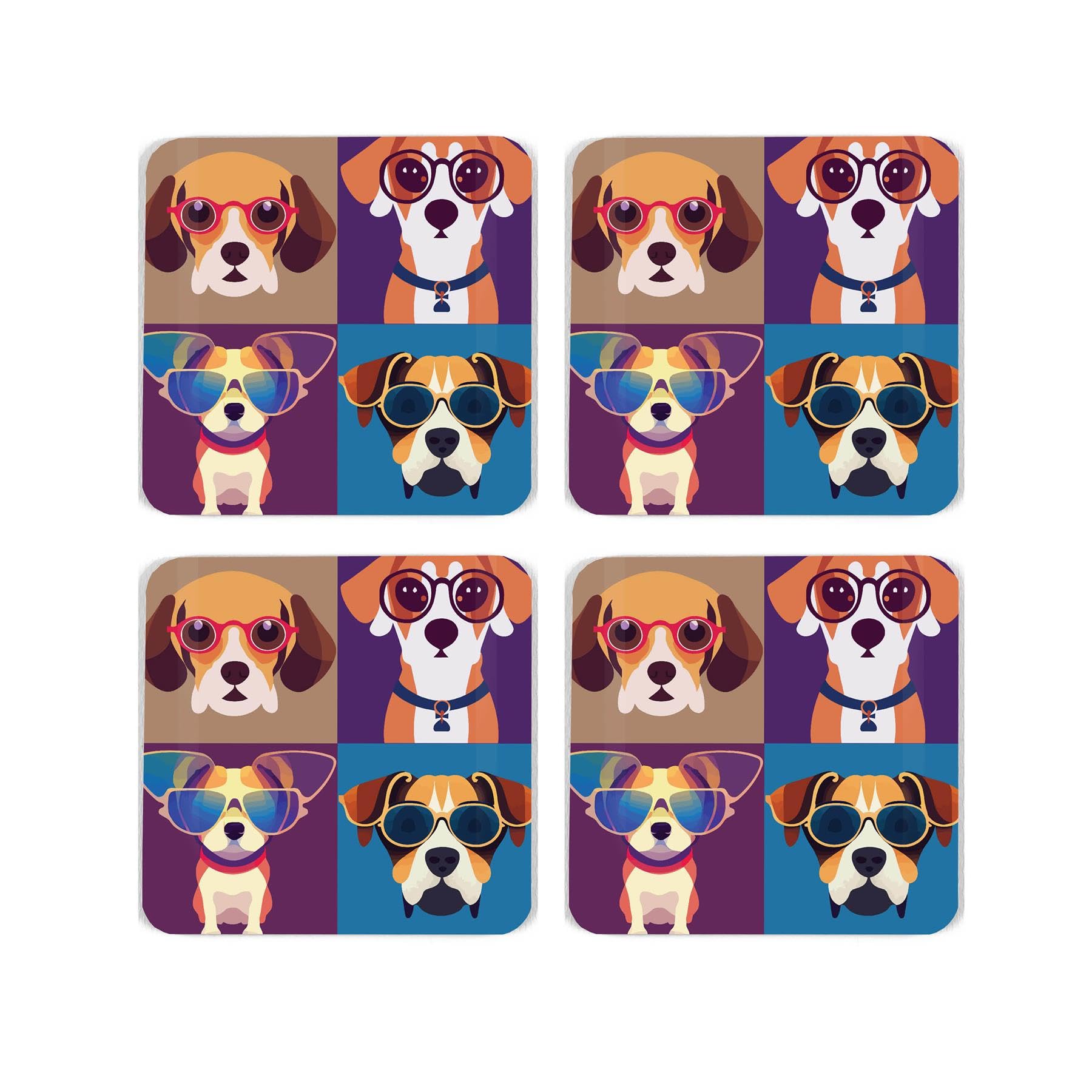 Beagle Cork Coaster Set - Cool Pets Dog Gift - Set of Four (4) Square Drinks Coasters