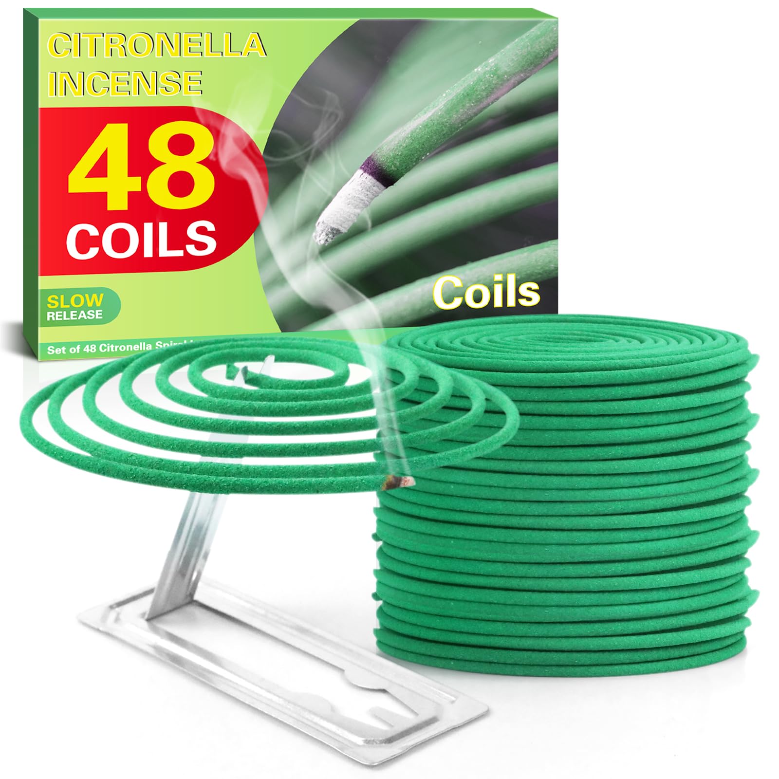 SCENTORINI Citronella Coils, Citronella Incense with Coil Holder for Outdoor Garden Patio Camping, 48 Coils