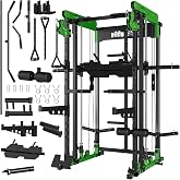ONNO Smith Machine with Cable Crossover System,Multi-Function Squat Rack Power Cage with Leg Press Attachment for Home Gym,Green