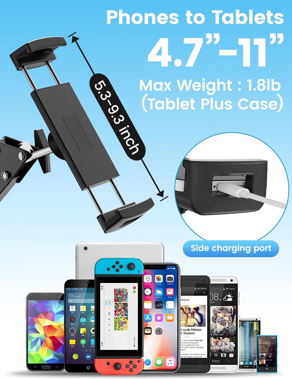Tablet Floor Stand with 4.2LB Base,Overhead Bed Phone Stand Angle Height Adjustable Tablet Holder Bed,Phone Stand for iPad/iPhoneX/iPad Pro Air Mini, Samsung Tab,E-Readers…