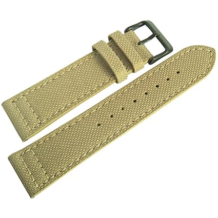 EULIT 22mm Tan Canvas with PVD Buckle Made in Germany Mens Watch Strap
