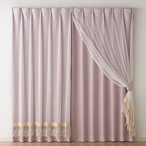 Amazon Nissen ニッセン 遮光カーテン 裏地付 チュール レース重ねラベンダー 幅100 長さ135ｃｍ 2枚 レースカーテン オンライン通販