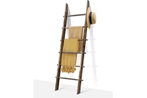 TEAKMAMA 6-Tier Blanket Ladder with Hanging Knobs,5.5 Ft Wall Leaning Blanket Ladders for Living Room Bedroom,Rustic Decorative Storage for Quilts,Throws,Easy to Assemble,Rustic Brown