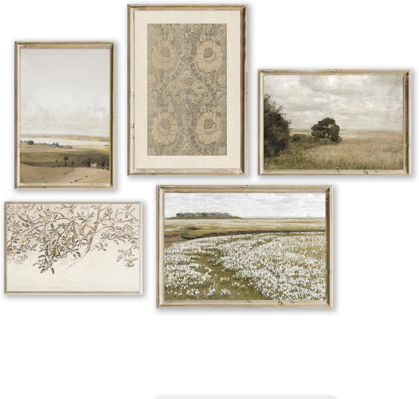 Wall Décor - Htruisen Farmhouse Wall Decor Aesthetic Vintage Wall Art Prints Botanical Canvas Wall Art for Bedroom Living Room Vintage Posters Nature Wilderness Flower Sea Pictures- Set of 5,UNFRAMED (Grassland)