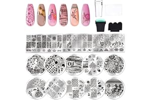 Biutee Nail Stamping Plate Kit 2 Nail Stamper 13 Nail Art Stamp Plate Set 2 Scraper Nail Stamping Kit Template Image Plate Stencils Tool for Manicure Lace Design Holiday