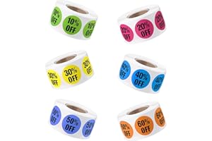 ZLY 6 Rolls/3000 PCS Percent Off Stickers,1'' 10 to 60 Percent Discount Stickers Labels,Adhesive Discount Labels for Shop,Circle Sale Tags Sale Stickers for Retail Store Clearance