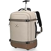 Hynes Eagle Rolling Backpack 42L Backpack with Wheels Airline Approved Carry on Luggage Laptop Travel Suitcase Bag for Women Men Khaki