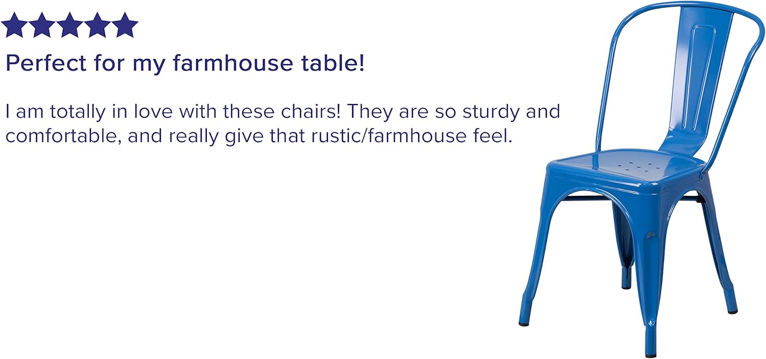 Flash Furniture Commercial Grade Blue Metal Indoor-Outdoor Stackable Chair : Furniture & Decor
