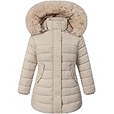 MAJSEBI Girl's Winter Waterproof Warm Long Coat,Kids Puffer Jacket Outerwear Parka,Removable Hood