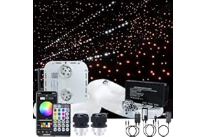 AKEPO 32W APP Twinkle Meteor Dual Head Fiber Optic Lights Kit, Car Home Use Music Activated Star Ceiling Sky Light, Shooting Star+2000pcs 16.4ft/5m 0.03in/0.75mm Optical Fiber Cable+28key remote