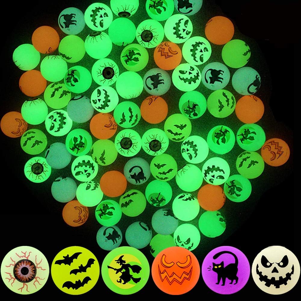 Atonofun 72 Pieces Halloween Bouncing Balls 1.25‘‘, Glow in The Dark Bouncy Balls with 6 Halloween Theme Designs, Halloween Bouncing Toys Balls for Trick or Treating Goodie, Classroom Giveaways, Halloween Party Favor Supplies: Toys & Games