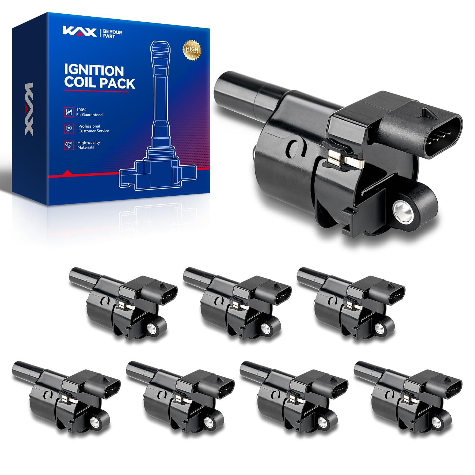 KAX Pack of 8 Ignition Coil Set for Silverado 1500,Tahoe,Suburban 1500, Silverado 2500 HD,Sierra 1500,Avalanche,Escalade,Corvette,Camaro, Express 2500,Yukon,Escalade ESV,Express 3500,G8,Impala,Envoy