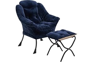 Halituny Fabric Lazy Chair with Ottoman, Oversized Upholstered Sofa Chair for Adults, Plush Comfy Lounge Chair with Large Side Storage Pocket, Reading Chair for Living Room, Bedroom, Office, Navy Blue