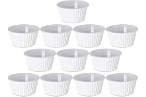 Set of 12 Plastic White Fluted Round Stackable 4 oz Ramekins - Perfect for Any Kitchen for Prepping Food or Serving Dishes! - Black Duck Brand!